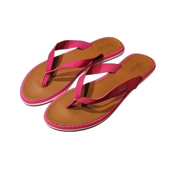 Lauren Ralph Lauren Ryanne Pink Leather Flip Flop Sandals Size 10 Summer Beach - Picture 8 of 9
